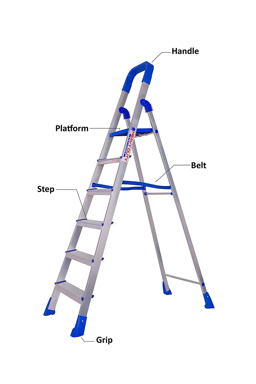 Quantes Stairway 6 Step Aluminium Step Ladder Heavy Duty Folding Ladder Made in India