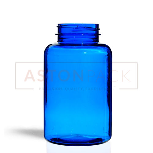 PET Tablet / Capsule Round Blue Packer Bottle - 300ml