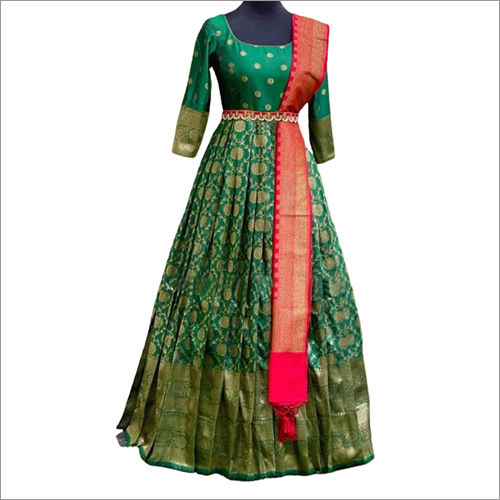 Ladies Party Wear Jacquard Silk Long Gown