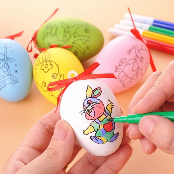 Kids Hand Painting Egg Shell Diy Art Painting Eggs With Sketchpen
