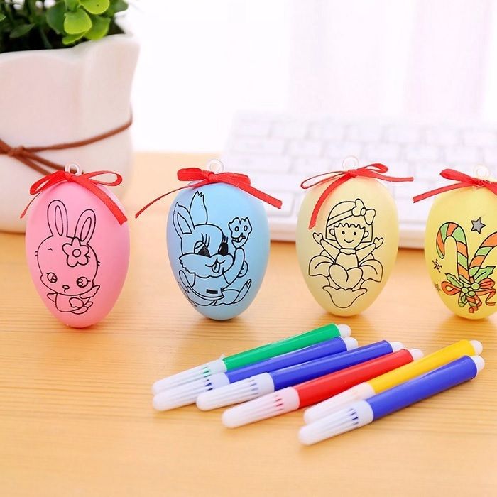 Kids Hand Painting Egg Shell Diy Art Painting Eggs With Sketchpen