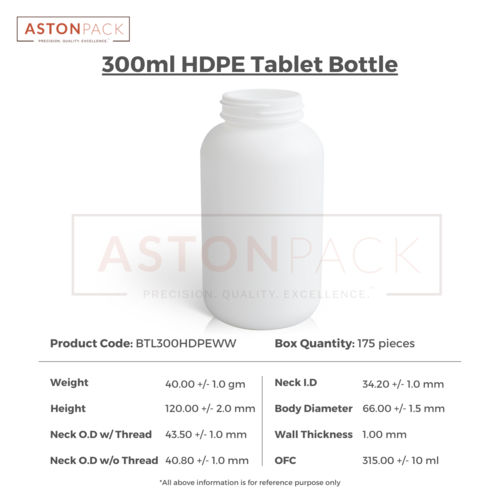 HDPE Tablet / Pill / Capsule Packer Bottle - 300 ml