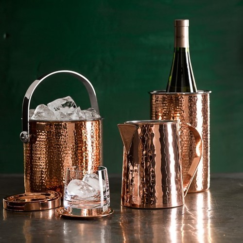 Copper Hammered Bar Set With Coaster