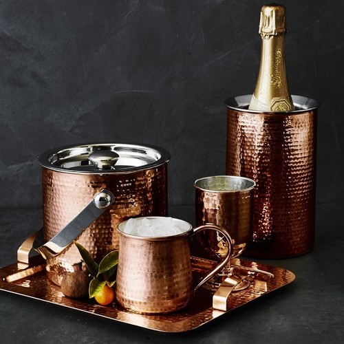 hammered-copper-ice-bucket-with-lid Bar Set