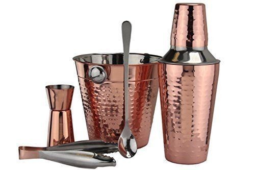 5 Pcs Copper Hammered Design Stainless Steel Bar Set