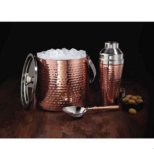 Stainless Steel Copper Hammered Bar Set With Spoon