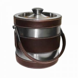 Polished Stainless Steel Leather Ice Bucket