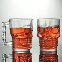 Crystal Skull Juice /beer Mug - High-grade Glass, 500 Ml Medium Size, Transparent Color, Glossy Finish | Unique Skull Design, Freezer Safe, Set Of 2 Mugs