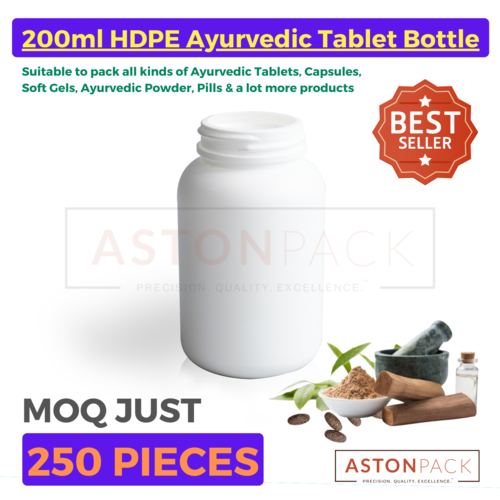 Plastic Ayurvedic Tablet & Capsule Packaging Bottles - 200 ml
