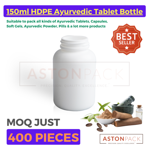 Plastic Ayurvedic Tablet & Capsule Packaging Bottles - 150 ml