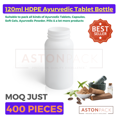 Plastic Ayurvedic Tablet & Capsule Packaging Bottles - 120 ml