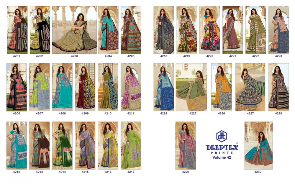 Deeptex Mother India Vol-42 Printed Cotton Saree Cotalog Collection