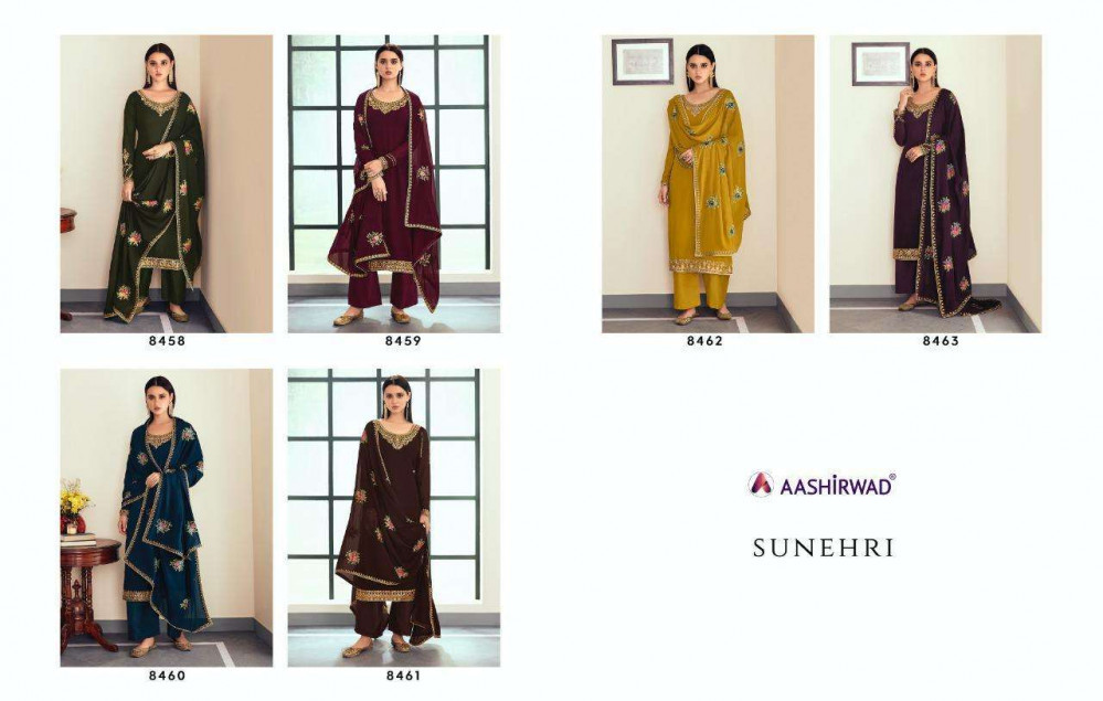 Aashirwad Creation Sunehri Georgette Party Wear Salwar Suits Catalog