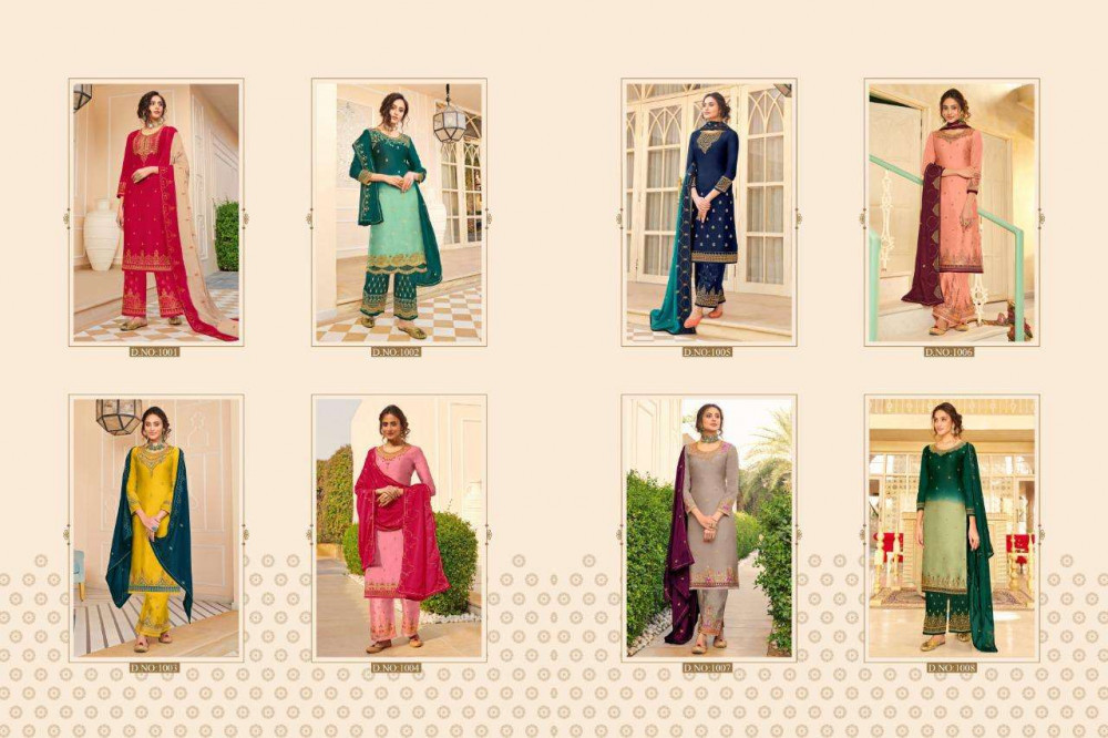 Zubeda Nirva 22101-22108 Series Satin Georgette With Embroidery Work Suits Catalog