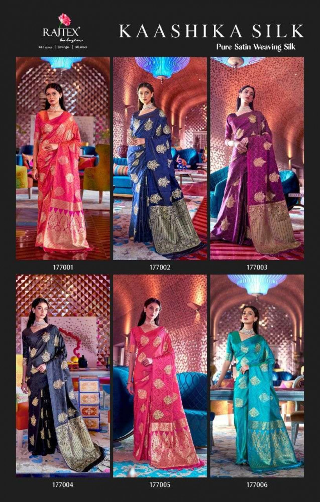 Rajtex Kaashika Silk 177001-177006 Series Satin Weaving Silk Saree Catalog