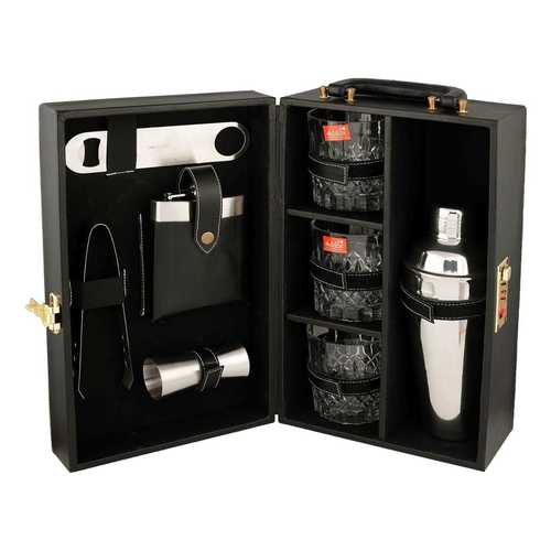 Black Leather Bar Kit With Glass 3
