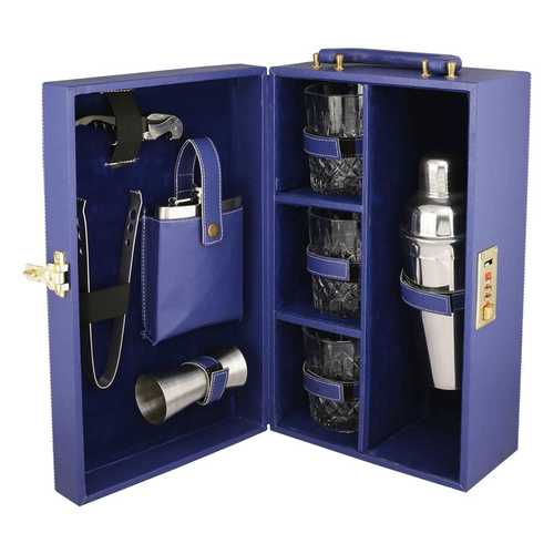 Blue Leather Bar Kit With Glass 3