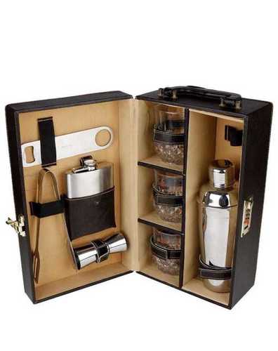 Brown Leather Bar Kit With Glass 3