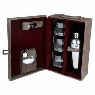 Brown Leather Bar Kit With Glass 3