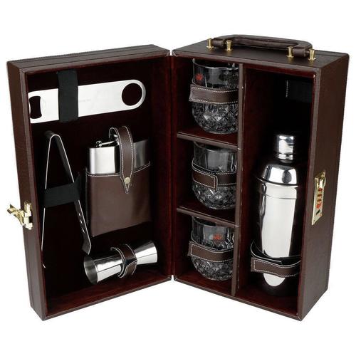 Brown Leather Bar Kit With Glass 3