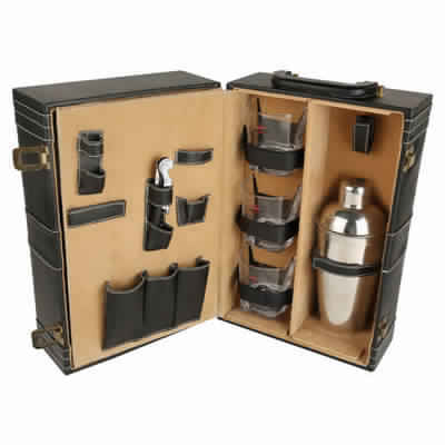 Black Leather Bar Kit With Glass 3