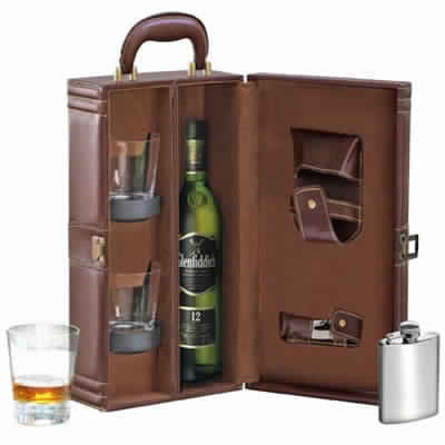 Brown Leather Bar Kit With Glass 2