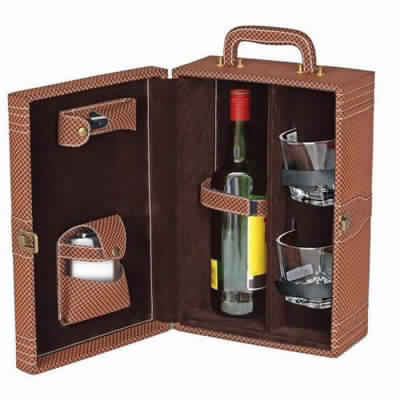 Brown Leather Bar Kit With Glass 2