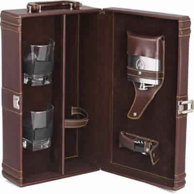 Brown Leather Bar Kit With Glass 2