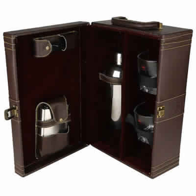 Brown Leather Bar Kit With Glass 2