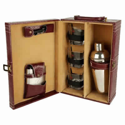 Red Leather Bar Kit With Glass 3