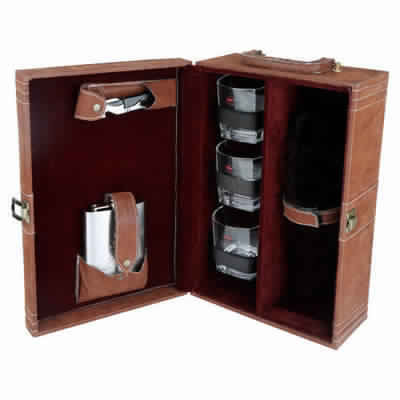 Brown Leather Bar Kit With Glass 3