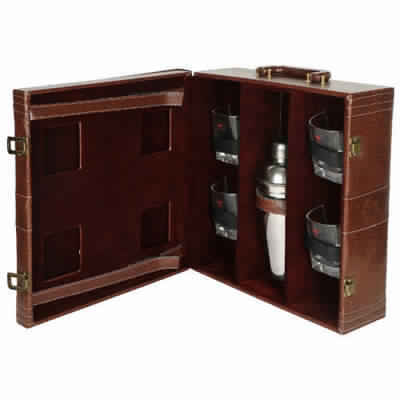 Brown Leather Bar Kit With Glass 4