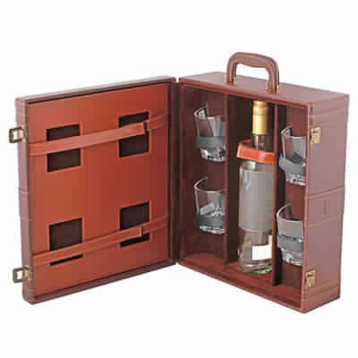 Brown Leather Bar Kit With Glass 4