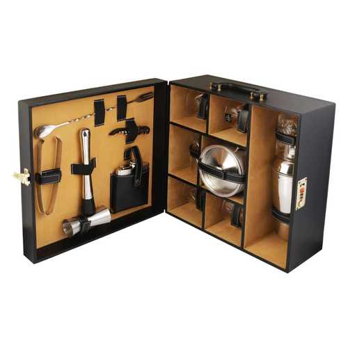 Black Leather Bar Kit With Ice Bucket And Glass 6