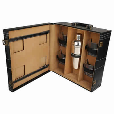 Black Leather Bar Kit With Glass 4