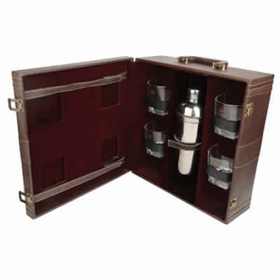 Brown Leather Bar Kit With Glass 4