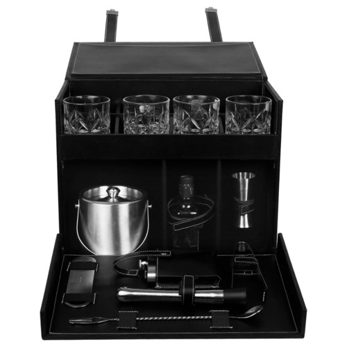 Black Leather Bar Kit With Ice Bucket And Glass 4