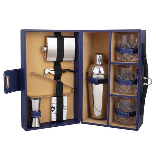 Blue Leather Bar Kit With Glass 3