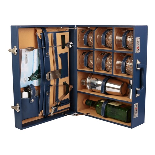 Blue Leather Bar Kit With Glass 6