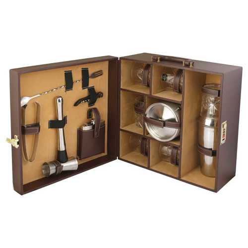 Brown Leather Bar Kit With Ice Bucket And Glass 6