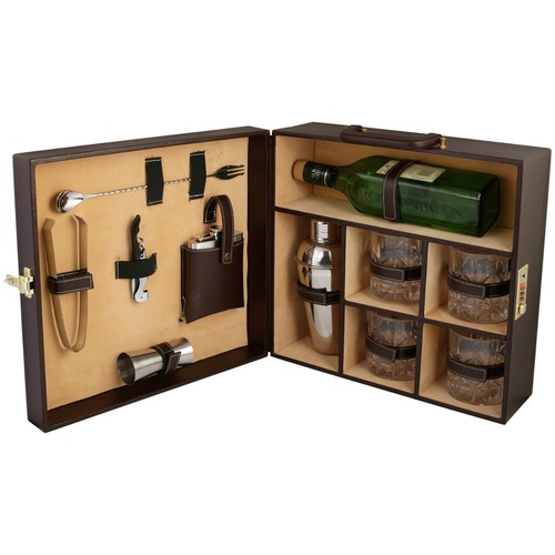 Brown Leather Bar Kit With Glass 4