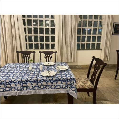 Blue 8 Seater Hand Block Printed Tablecover