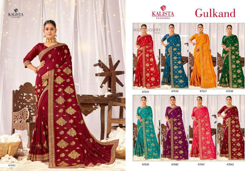 Kalista Gulkand Vichitra Silk Embroidery Work Saree Catalog