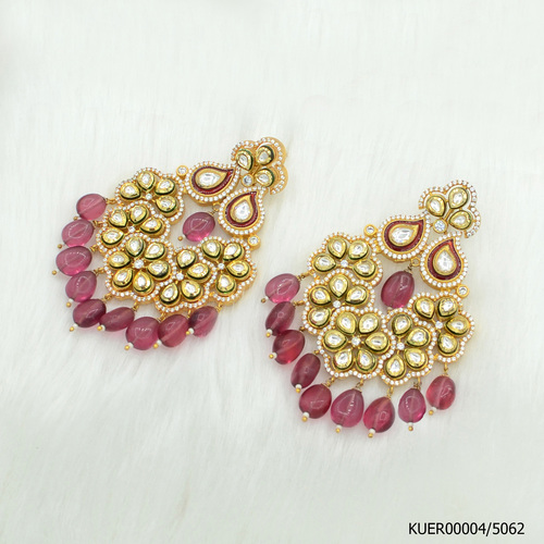 Kundan Earring With Beautiful American Diamond Work And Ruby Colour Hangings