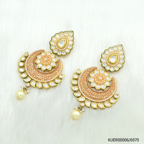 Kundan Earring With Beautiful American Diamond Work And Pearl Hangings