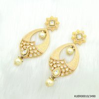 Kundan Earring With Ivory Mina Work And Pearl Hangings