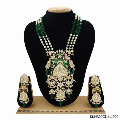 Kundan Mala Set With Meenakari Work Green Beads