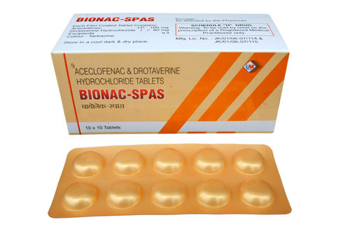 BIONAC-SPAS एसिक्लोफेनाक और ड्रोटावेरिन हाइड्रोक्लोराइड टैबलेट