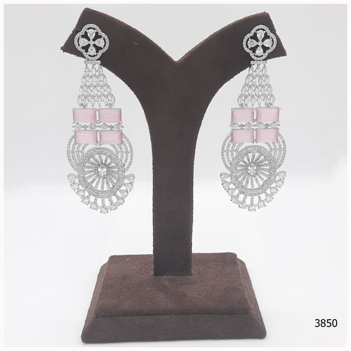 American Diamond Earring With Ruby Colour Stone Work And White American Diamond