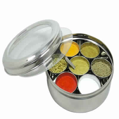 Stainless Steel Spice Box With Glass Cover And Lid